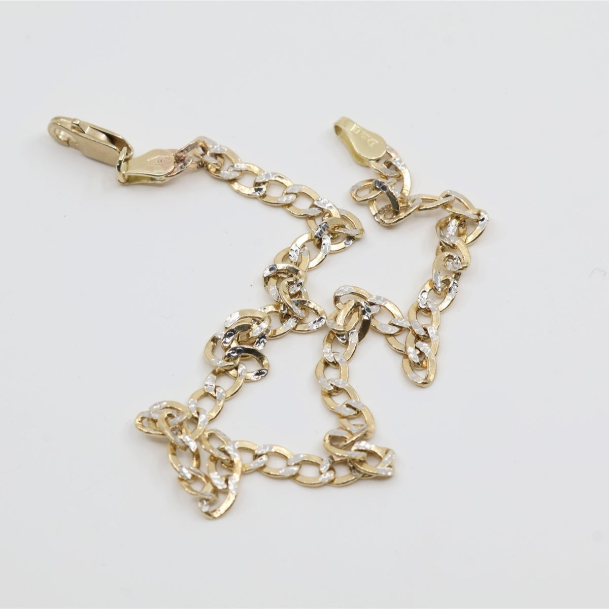 10K Two Tone Gold Diamond Cut Cuban Link Anklet Bracelet