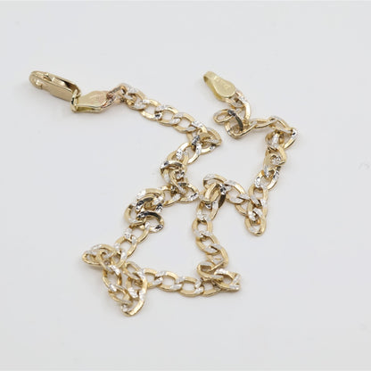 10K Two Tone Gold Diamond Cut Cuban Link Anklet Bracelet