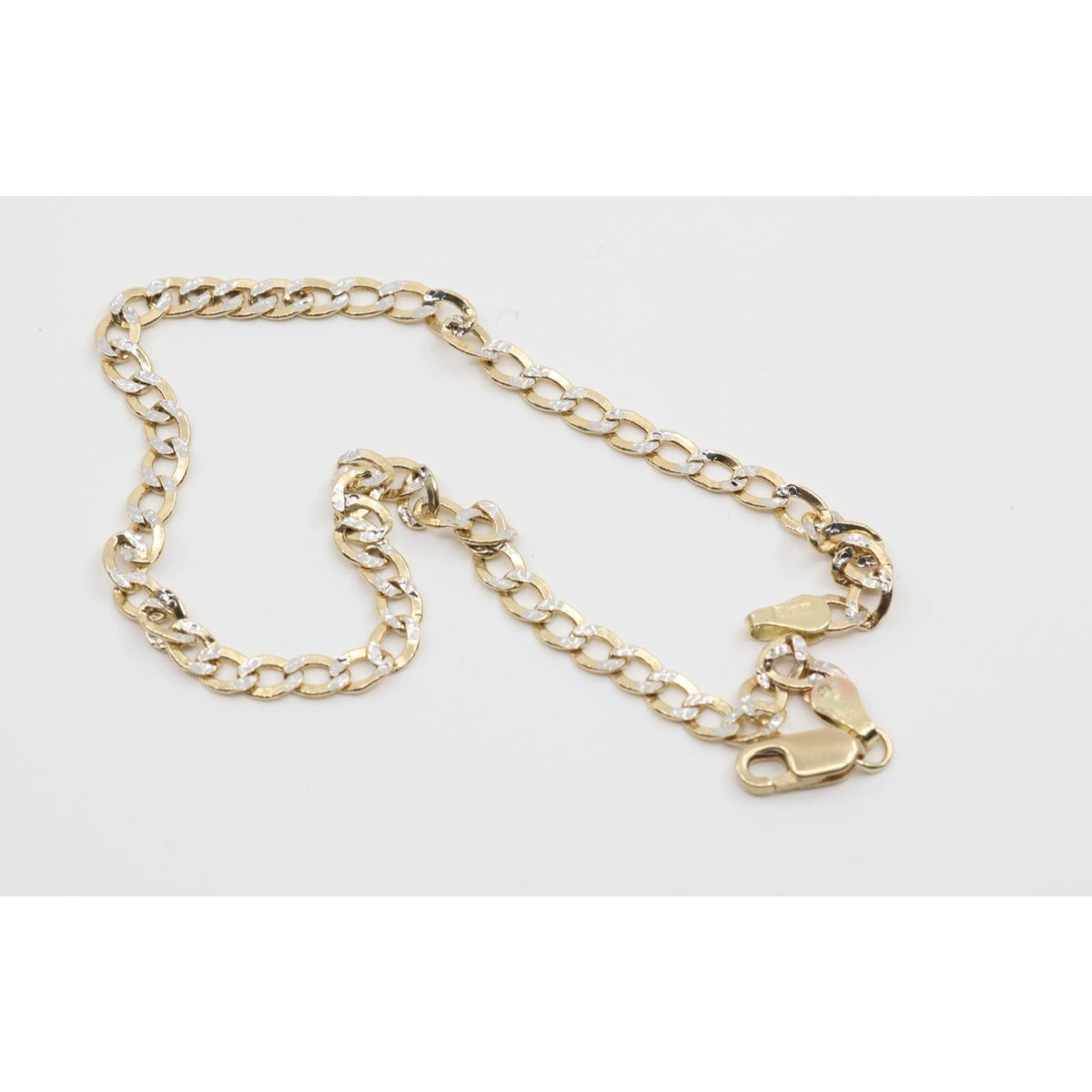 10K Two Tone Gold Diamond Cut Cuban Link Anklet Bracelet