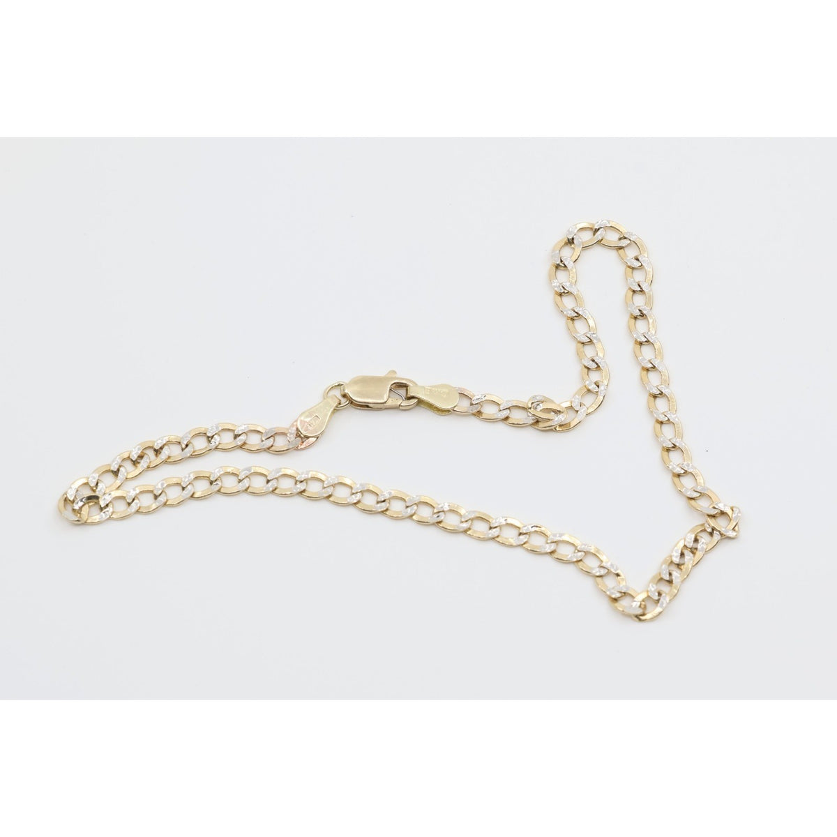 10K Two Tone Gold Diamond Cut Cuban Link Anklet Bracelet