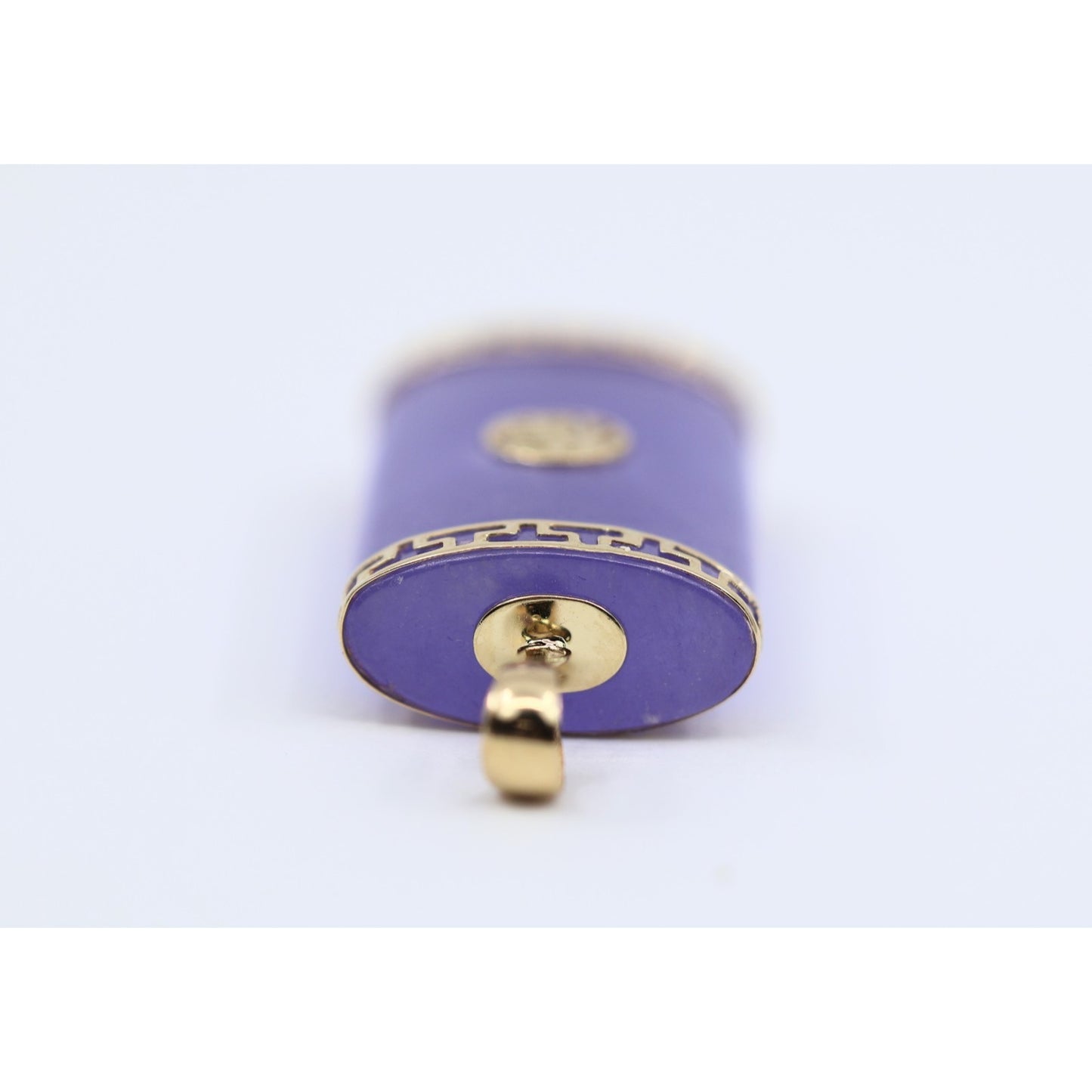 14K Yellow Gold Purple Lavender Jade Rectangular Good Fortune FU Charm Pendant
