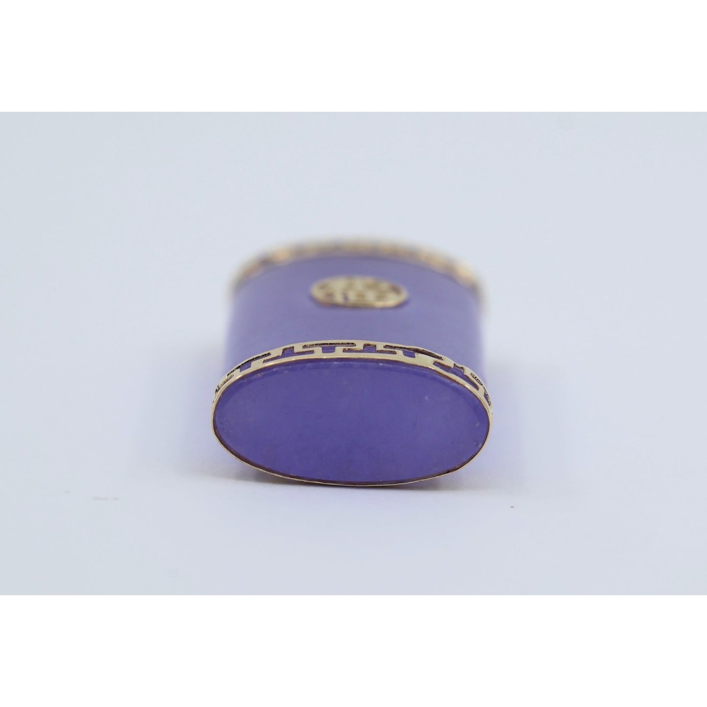 14K Yellow Gold Purple Lavender Jade Rectangular Good Fortune FU Charm Pendant