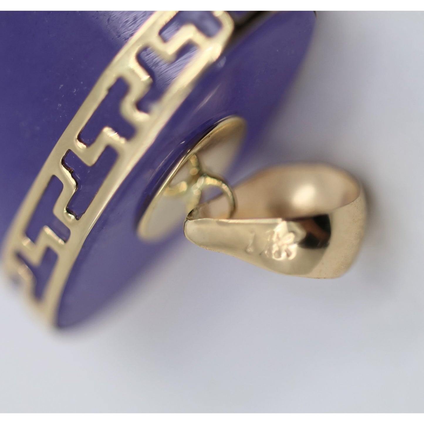 14K Yellow Gold Purple Lavender Jade Rectangular Good Fortune FU Charm Pendant