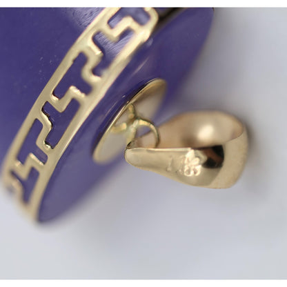 14K Yellow Gold Purple Lavender Jade Rectangular Good Fortune FU Charm Pendant