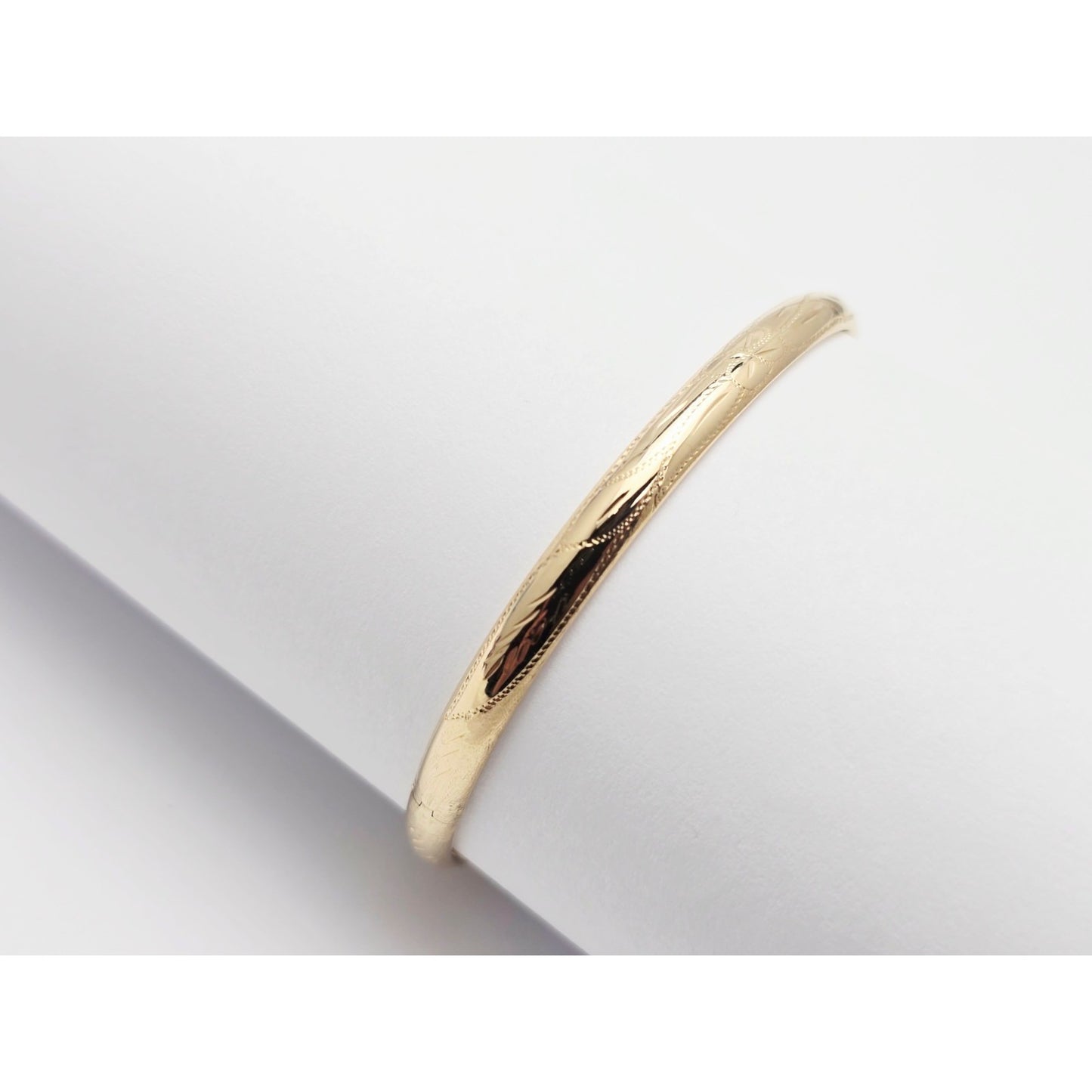 14K Yellow Gold Floral Engraved Bangle Bracelet