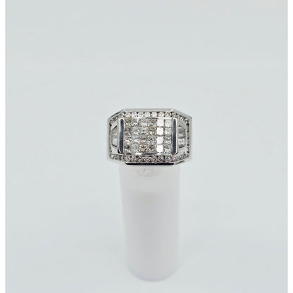 Large 14K White Gold Princess Cut Invisible Setting Diamond Men's Ring
