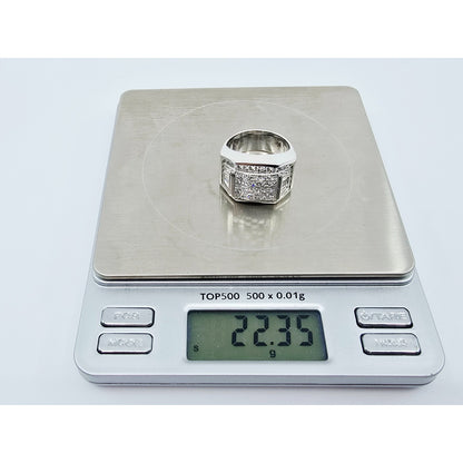 Large 14K White Gold Princess Cut Invisible Setting Diamond Men's Ring