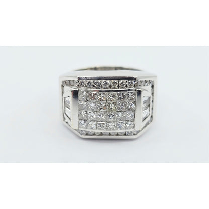 Large 14K White Gold Princess Cut Invisible Setting Diamond Men's Ring