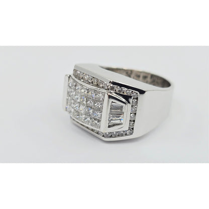 Large 14K White Gold Princess Cut Invisible Setting Diamond Men's Ring