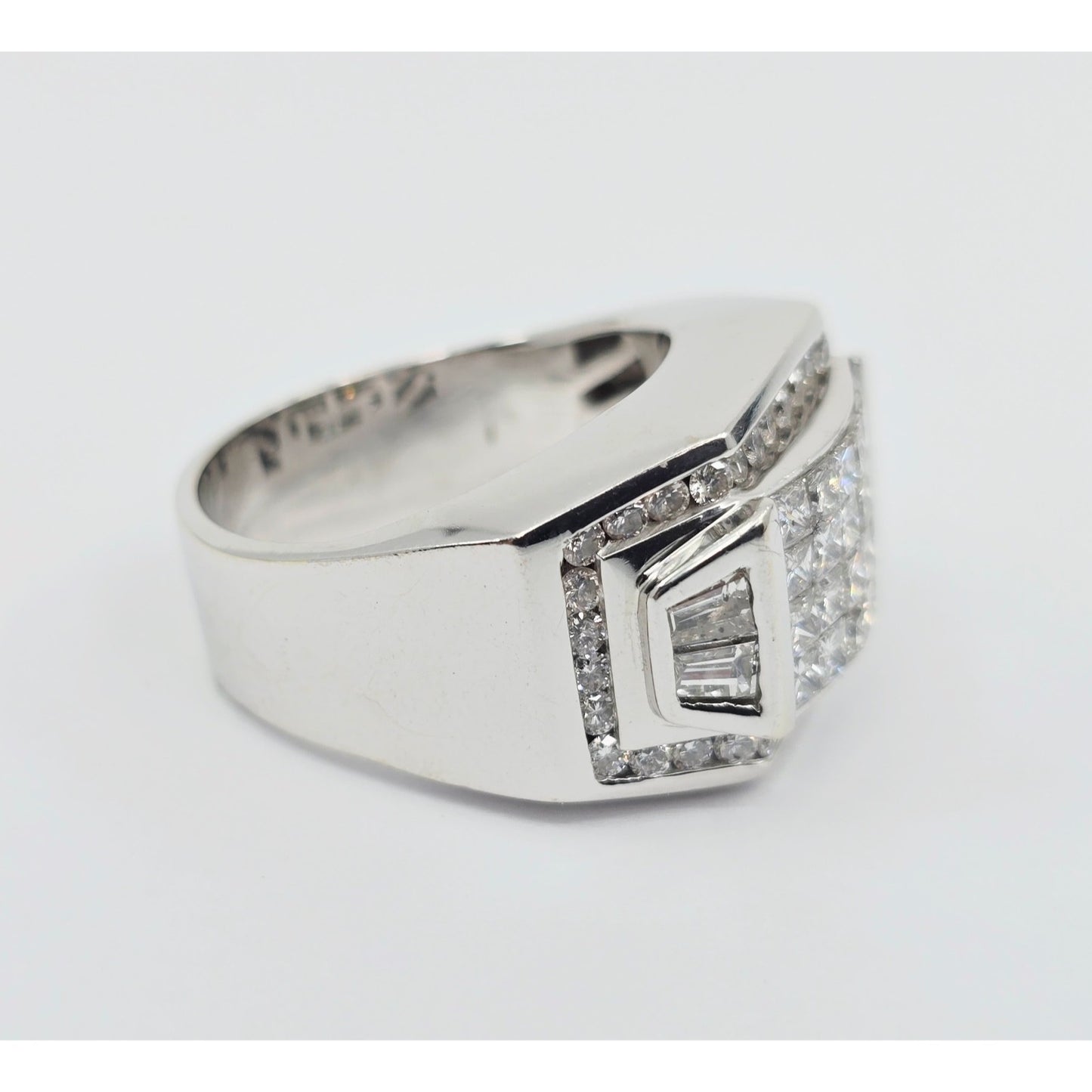 Large 14K White Gold Princess Cut Invisible Setting Diamond Men's Ring