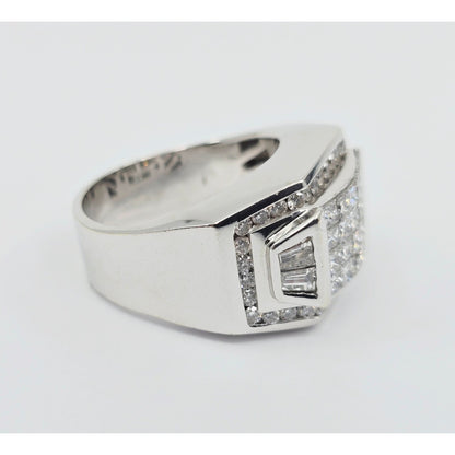 Large 14K White Gold Princess Cut Invisible Setting Diamond Men's Ring