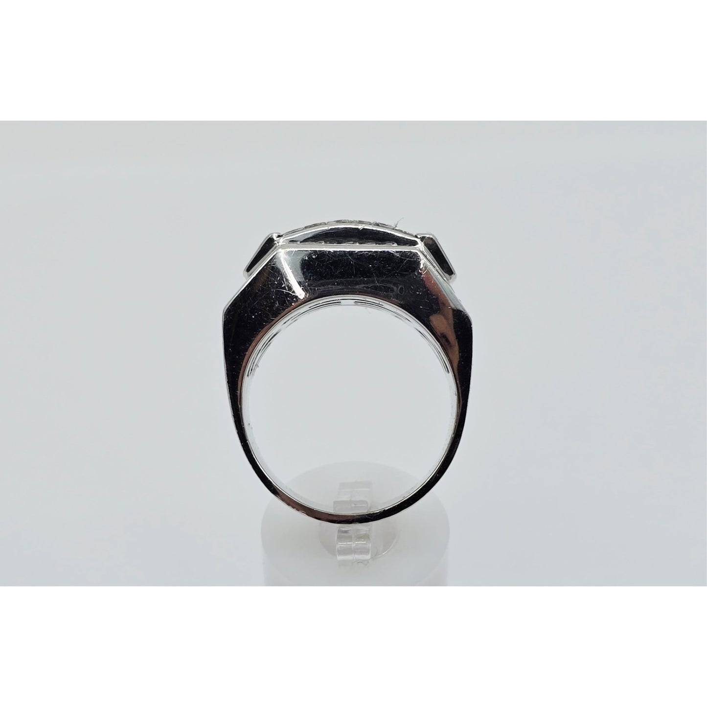 Large 14K White Gold Princess Cut Invisible Setting Diamond Men's Ring