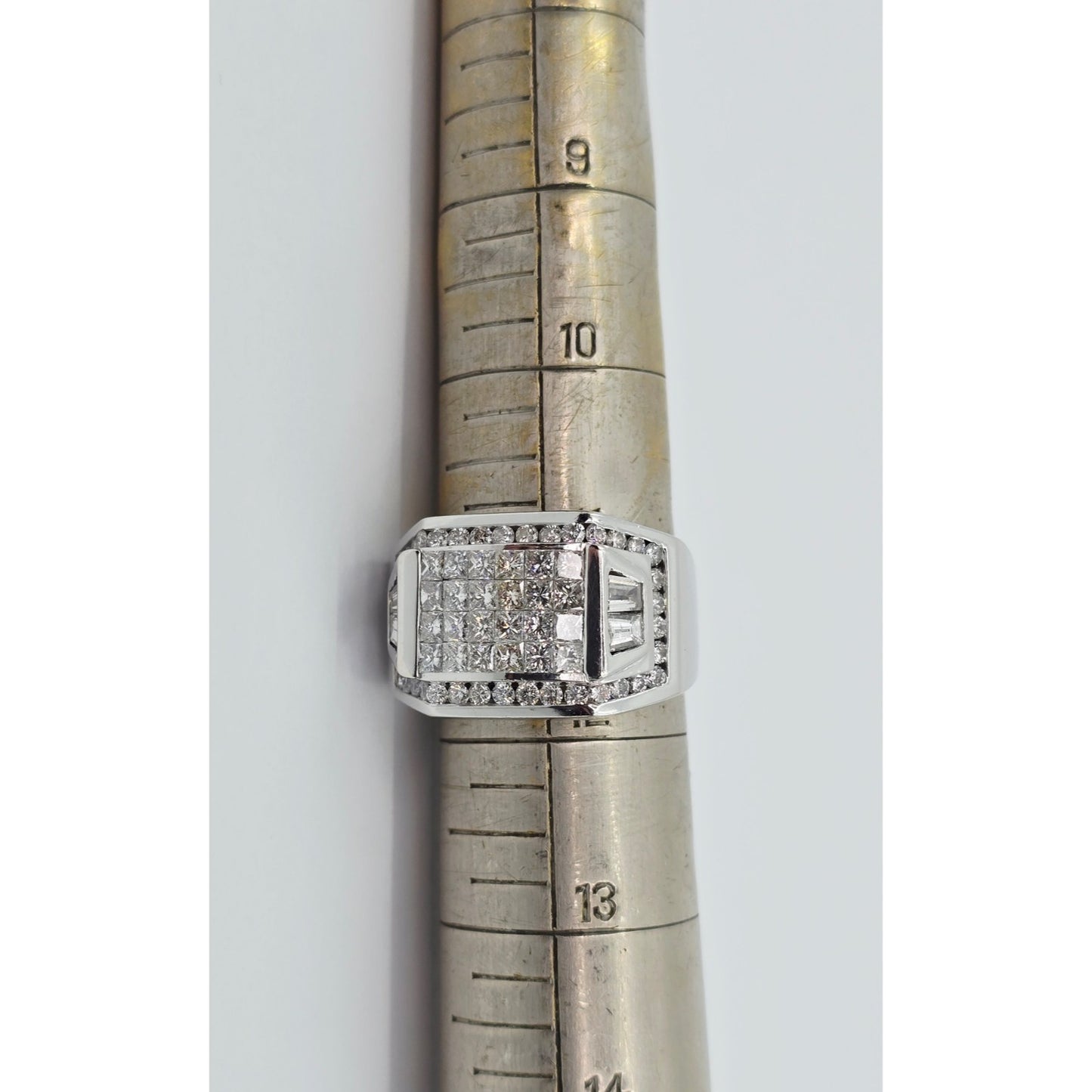 Large 14K White Gold Princess Cut Invisible Setting Diamond Men's Ring