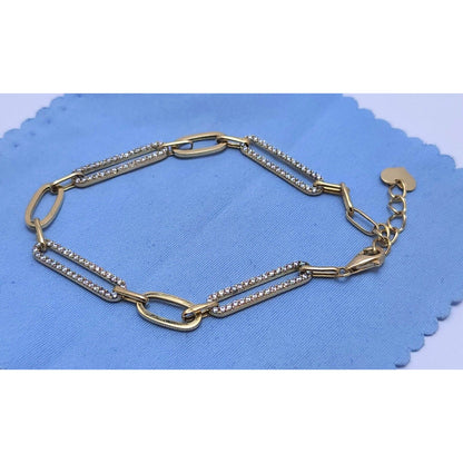 Unique 14K Karat Solid Yellow Gold Designer Resizable Paperclip Style Bracelet