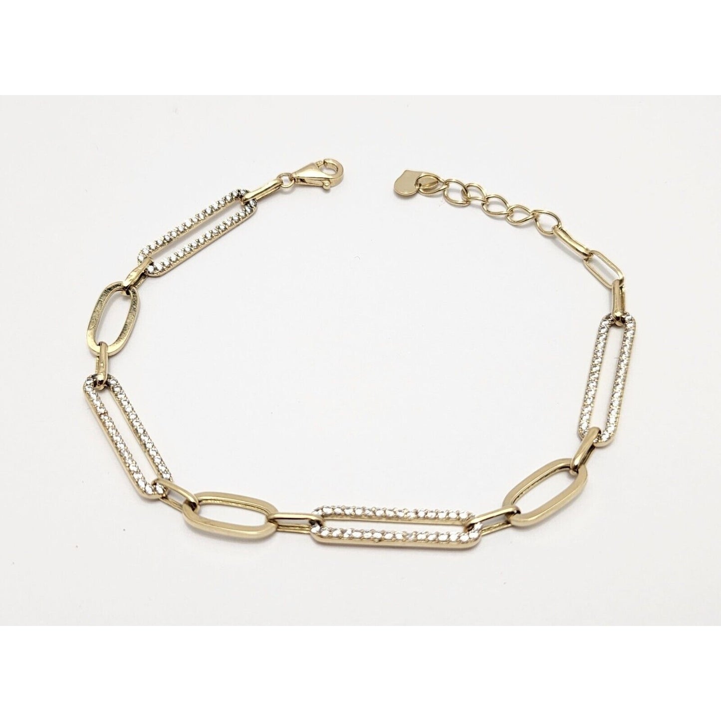 Unique 14K Karat Solid Yellow Gold Designer Resizable Paperclip Style Bracelet