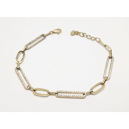 Unique 14K Karat Solid Yellow Gold Designer Resizable Paperclip Style Bracelet