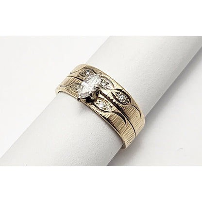 14K Yellow Gold Ladies Marquise Diamond Wedding Set Ring