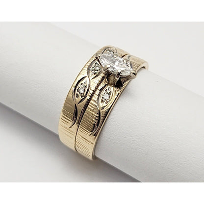 14K Yellow Gold Ladies Marquise Diamond Wedding Set Ring