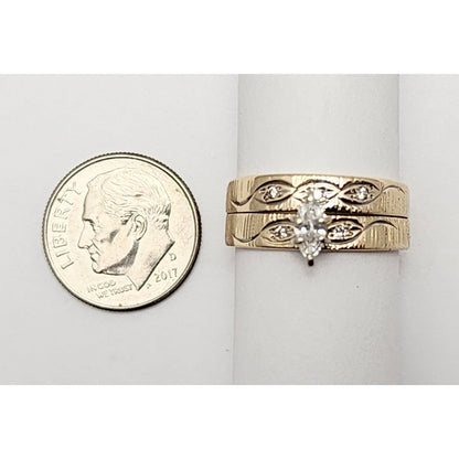 14K Yellow Gold Ladies Marquise Diamond Wedding Set Ring