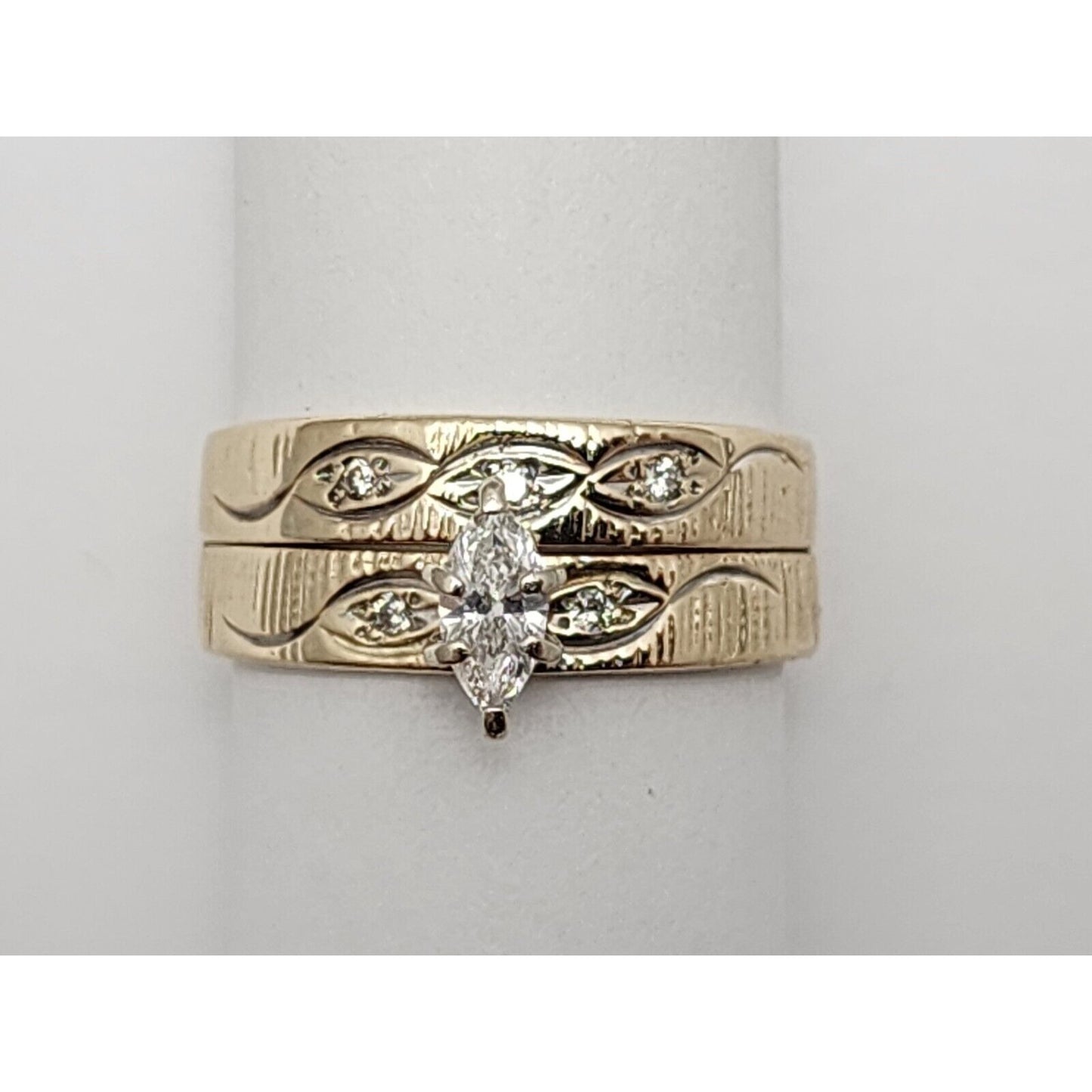 14K Yellow Gold Ladies Marquise Diamond Wedding Set Ring