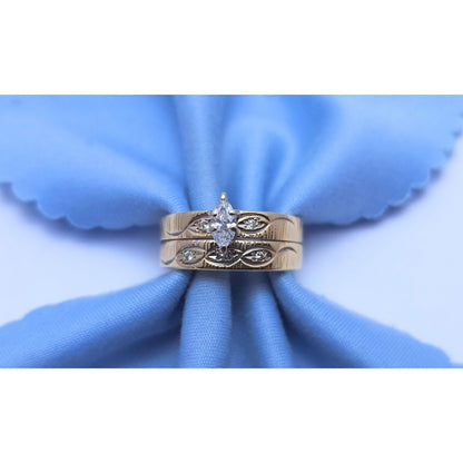 14K Yellow Gold Ladies Marquise Diamond Wedding Set Ring