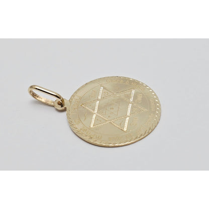14K Yellow Gold Round Star of David Latin Aphorism Charm Pendant