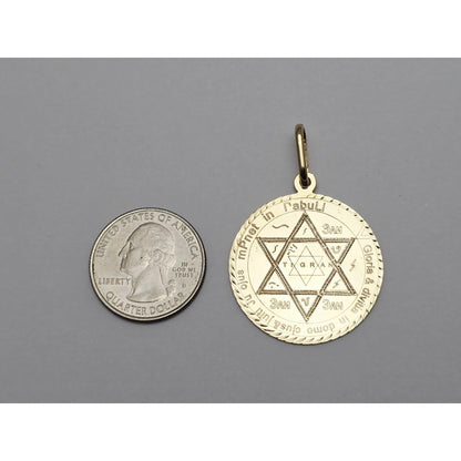 14K Yellow Gold Round Star of David Latin Aphorism Charm Pendant