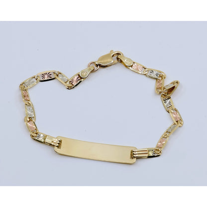 14K Tri Tone Gold Diamond Cut Valentino Link ID Bracelet
