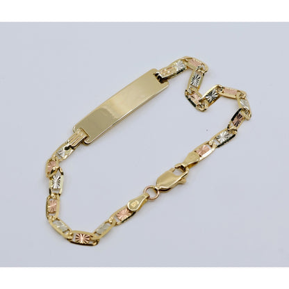 14K Tri Tone Gold Diamond Cut Valentino Link ID Bracelet