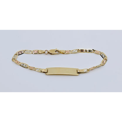 14K Tri Tone Gold Diamond Cut Valentino Link ID Bracelet