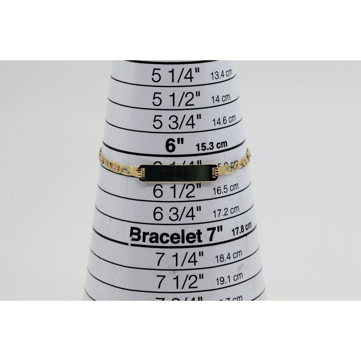 14K Tri Tone Gold Diamond Cut Valentino Link ID Bracelet