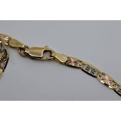 14K Tri Tone Gold Diamond Cut Valentino Link ID Bracelet