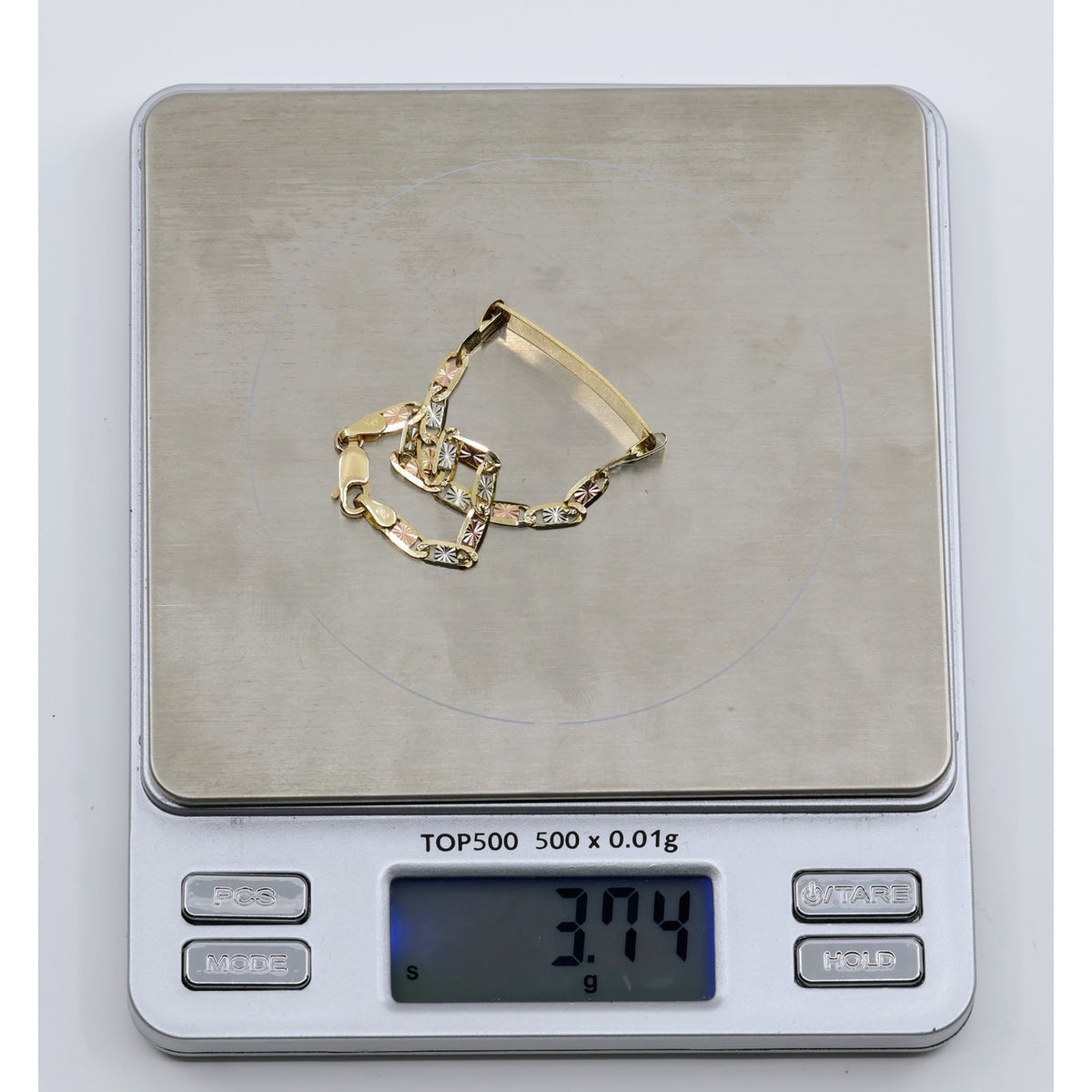 14K Tri Tone Gold Diamond Cut Valentino Link ID Bracelet