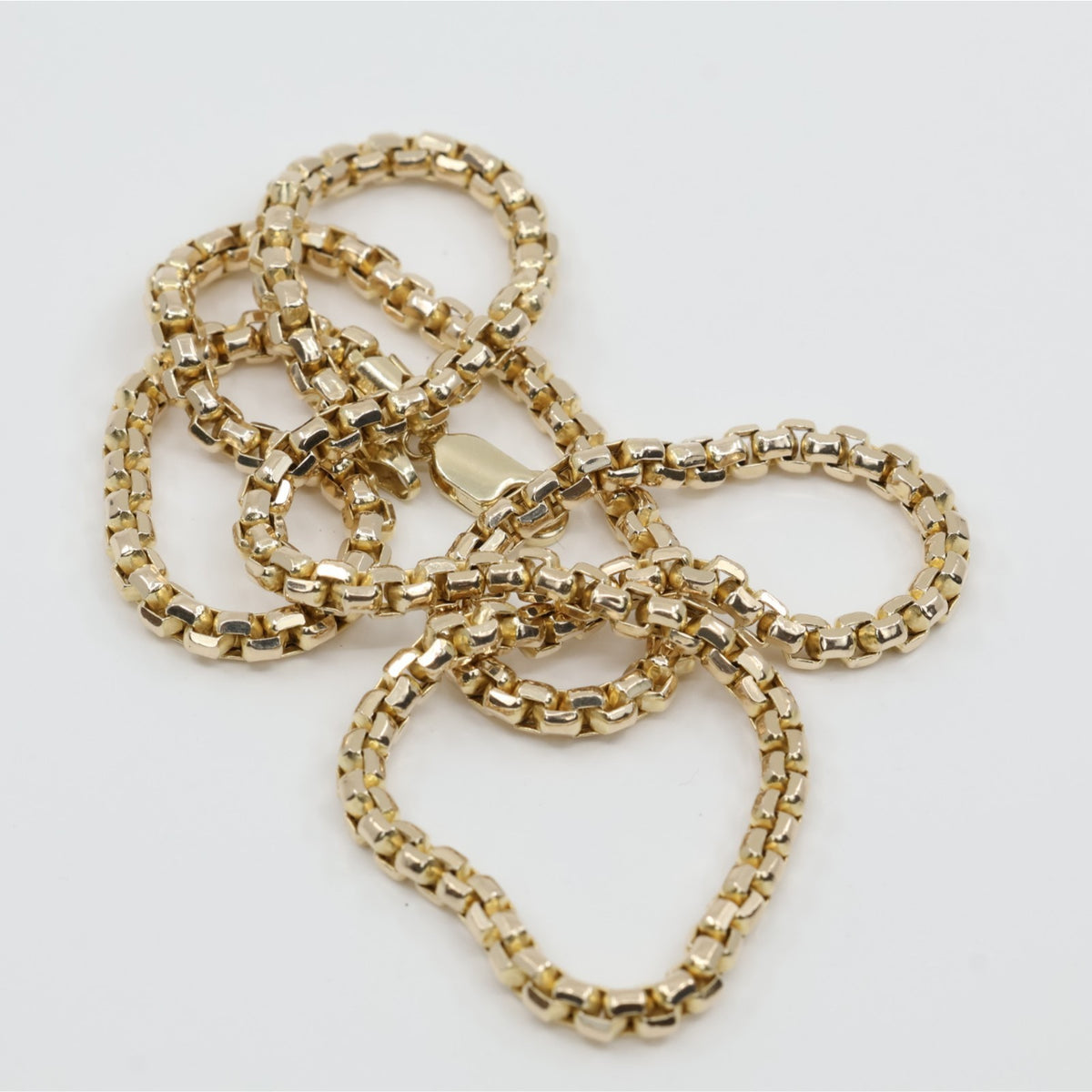 Unique 10K Karat Solid Yellow Gold Rounded Box Link Chain Necklace - 20" Length
