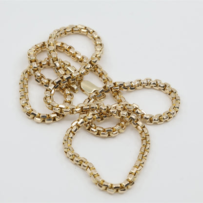 Unique 10K Karat Solid Yellow Gold Rounded Box Link Chain Necklace - 20" Length