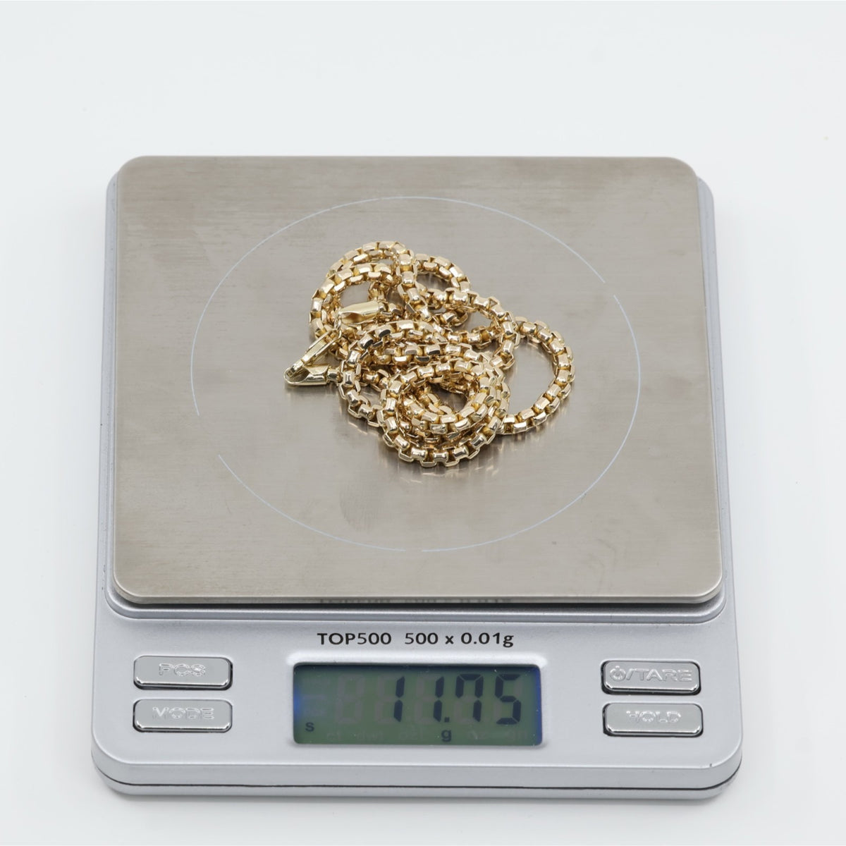 Unique 10K Karat Solid Yellow Gold Rounded Box Link Chain Necklace - 20" Length