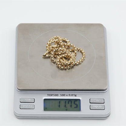 Unique 10K Karat Solid Yellow Gold Rounded Box Link Chain Necklace - 20" Length