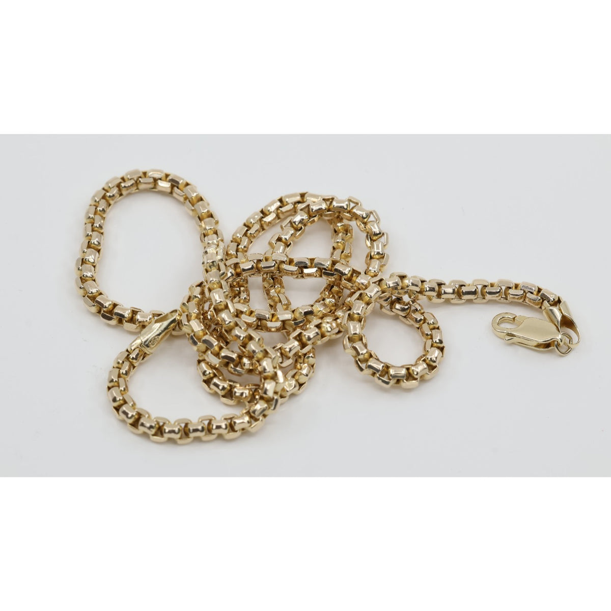 Unique 10K Karat Solid Yellow Gold Rounded Box Link Chain Necklace - 20" Length