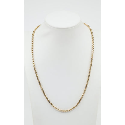 Unique 10K Karat Solid Yellow Gold Rounded Box Link Chain Necklace - 20" Length