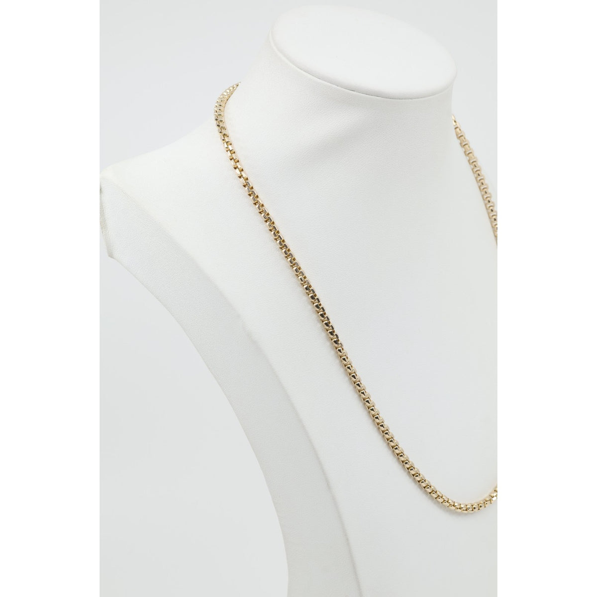 Unique 10K Karat Solid Yellow Gold Rounded Box Link Chain Necklace - 20" Length