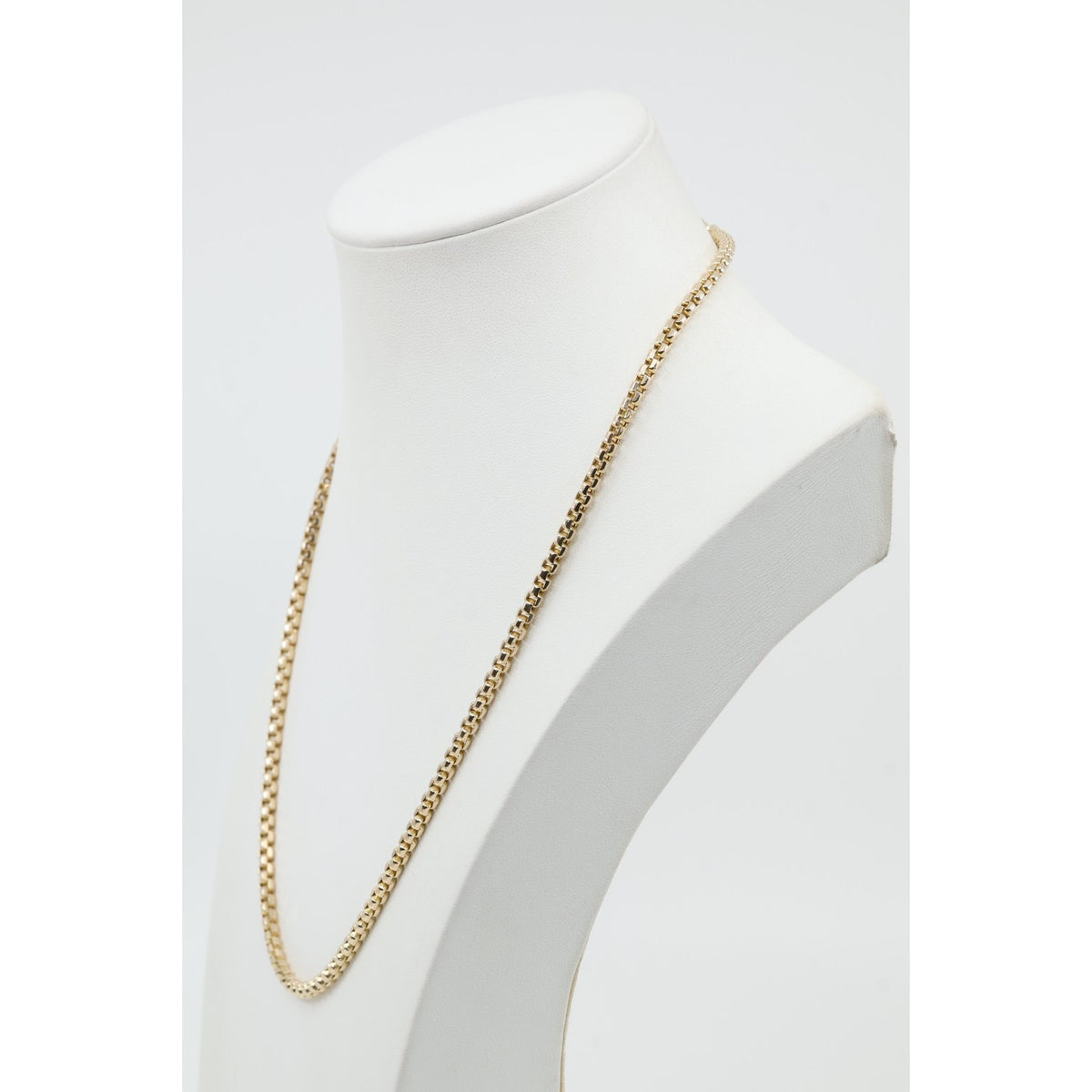 Unique 10K Karat Solid Yellow Gold Rounded Box Link Chain Necklace - 20" Length