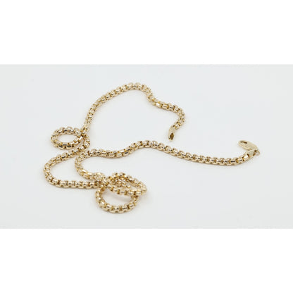 Unique 10K Karat Solid Yellow Gold Rounded Box Link Chain Necklace - 20" Length