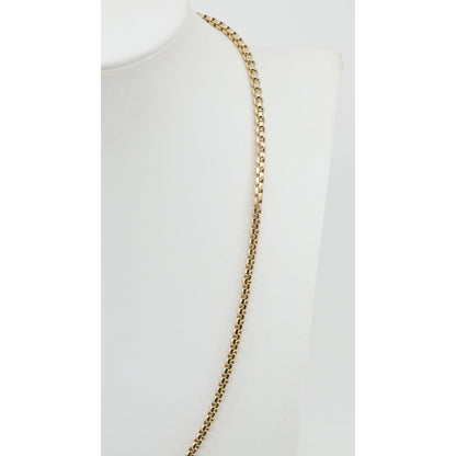 Unique 10K Karat Solid Yellow Gold Rounded Box Link Chain Necklace - 20" Length