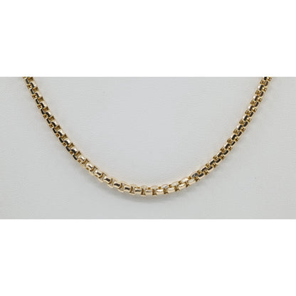Unique 10K Karat Solid Yellow Gold Rounded Box Link Chain Necklace - 20" Length