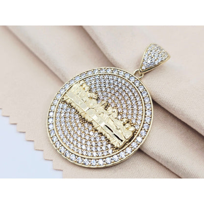 10K Yellow Gold The Last Supper Round CZ Charm Pendant