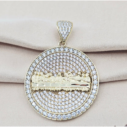 10K Yellow Gold The Last Supper Round CZ Charm Pendant