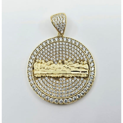 10K Yellow Gold The Last Supper Round CZ Charm Pendant