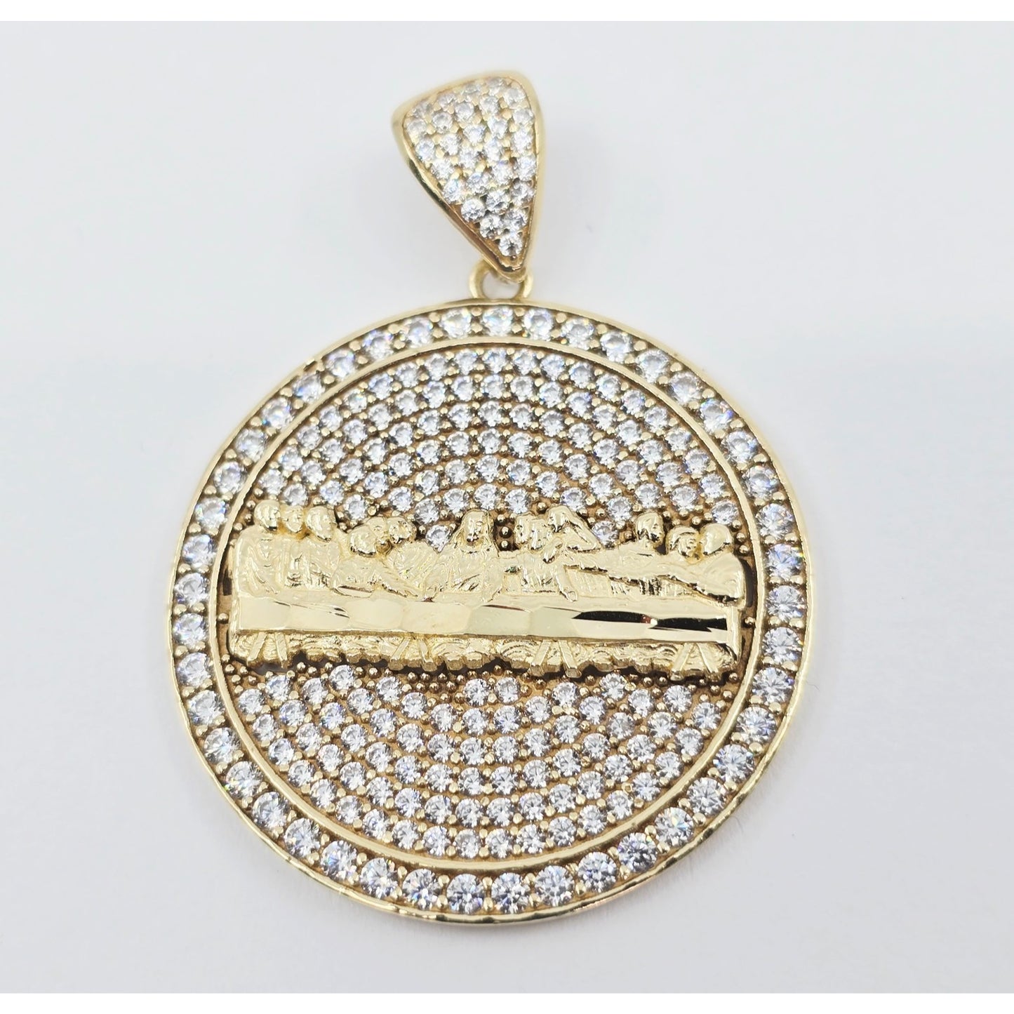 10K Yellow Gold The Last Supper Round CZ Charm Pendant