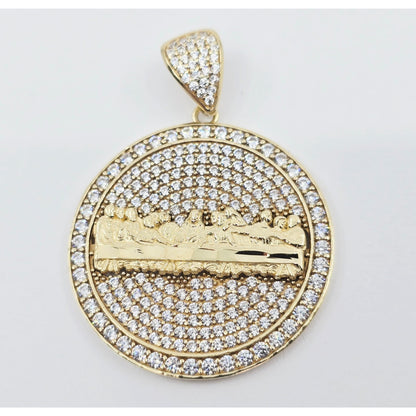 10K Yellow Gold The Last Supper Round CZ Charm Pendant