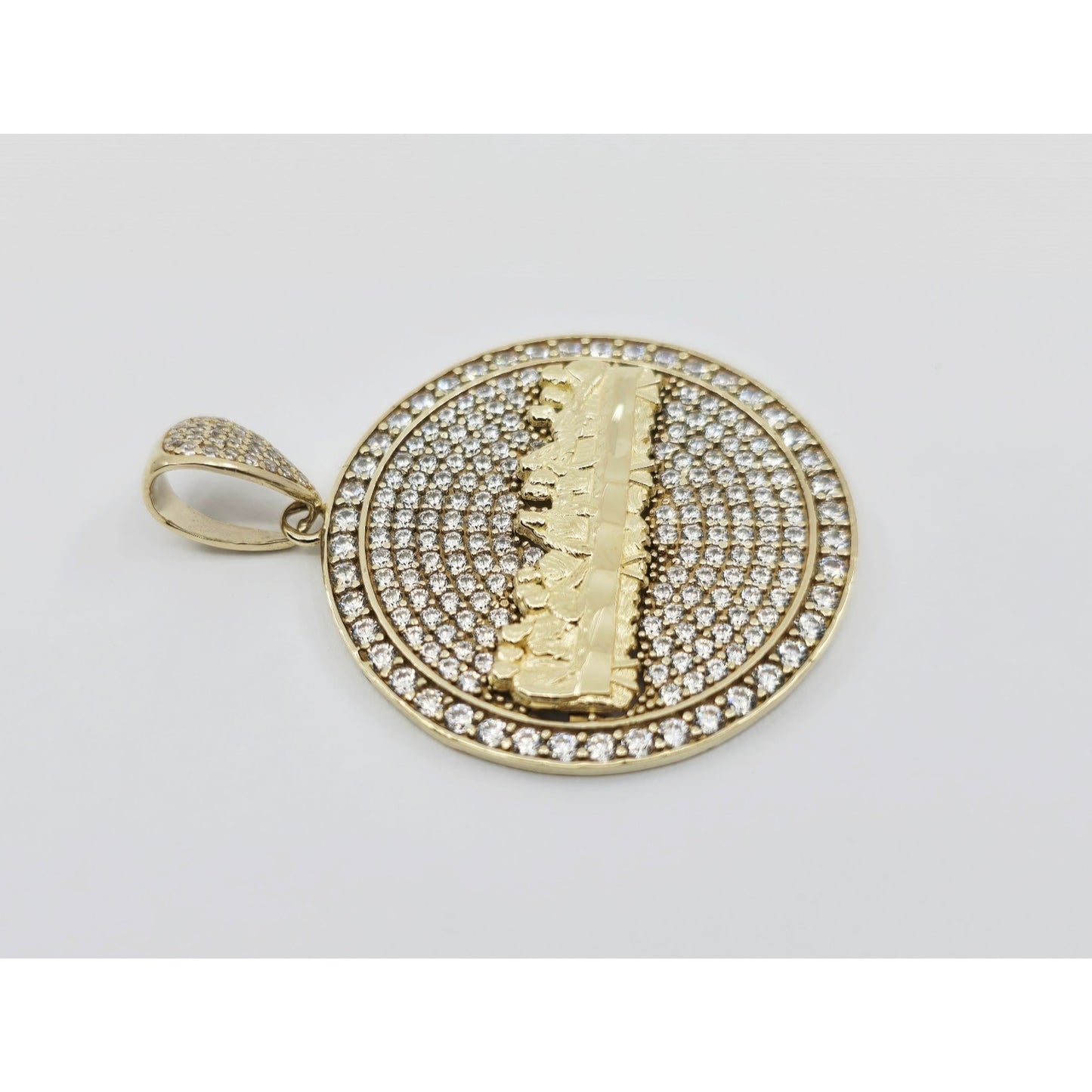 10K Yellow Gold The Last Supper Round CZ Charm Pendant